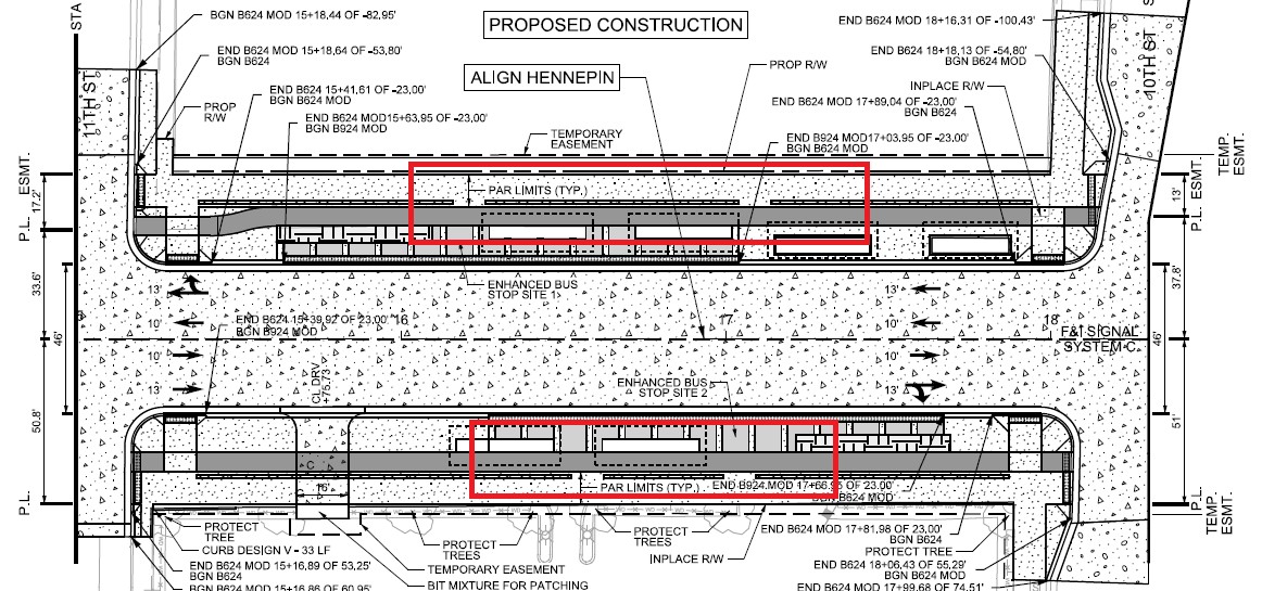 Figure 3.4F.5: Example of detectable edge with breaks at bus stop access points