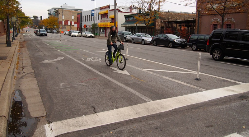 Bike lane adjacent to Dedicated Turn Lanes